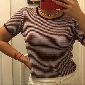 Brandy Melville Burgundy and White Striped Crop Top